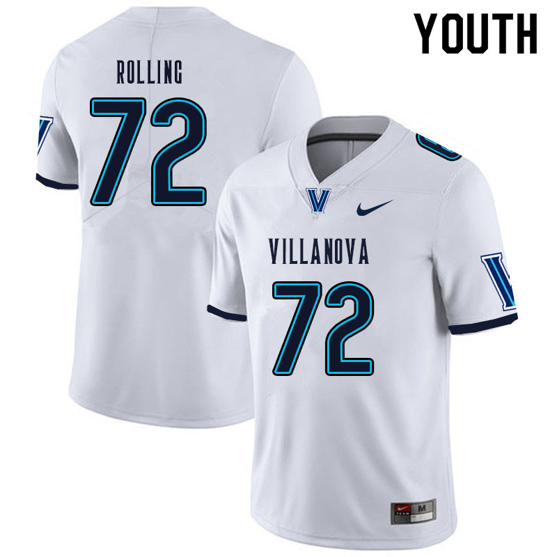Youth #72 Jaden Rolling Villanova Wildcats College Football Jerseys Sale-White